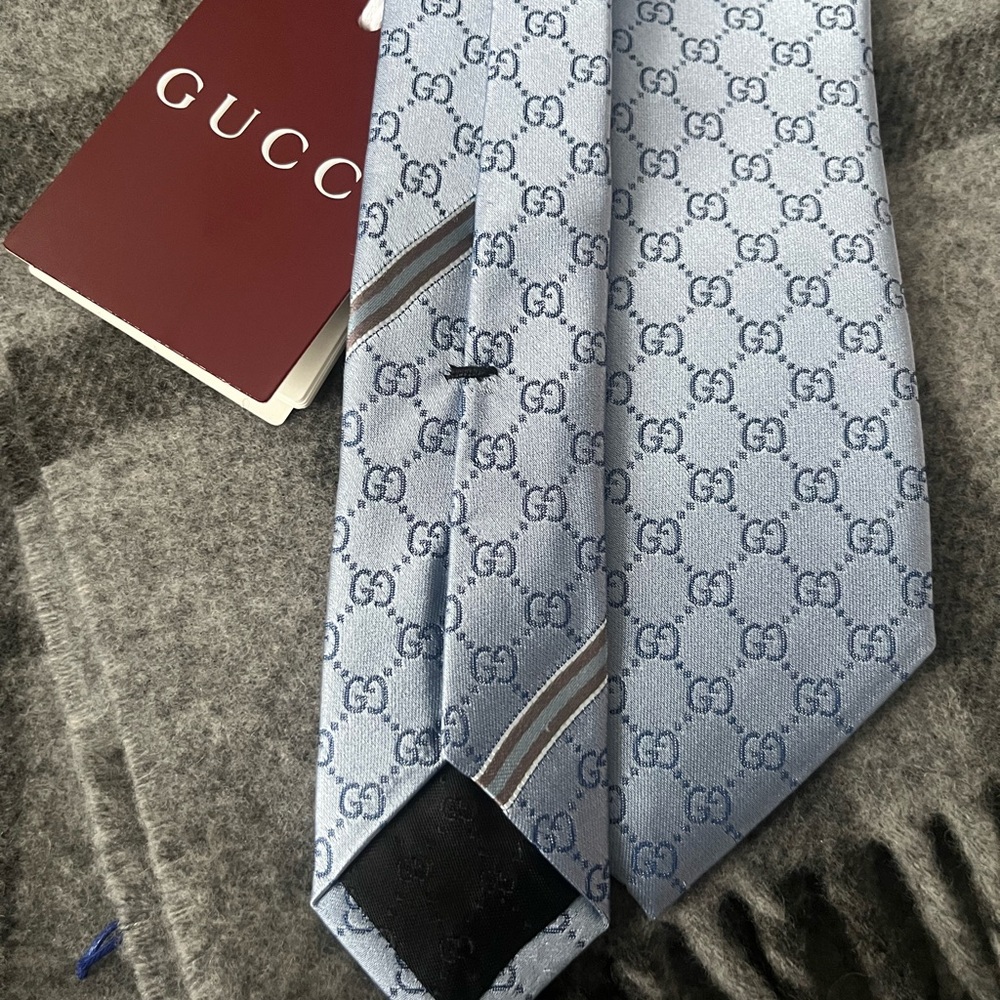 Gucci Light Blue Monogram Men's Tie - Picture 5 of 7